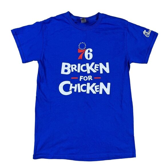 Philadelphia 76ers Bricken for Chicken Chick Fila Blue T-Shirt Size Small - Picture 1 of 5